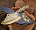 Engraved Damascus Cleaver – Handmade Butcher Knife with Custom Pattern & Wooden Handle
