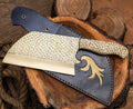 Fish Scale Cleaver – Hand-Forged Damascus Steel Butcher Knife with Fish Pattern Blade & Wooden Handle
