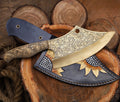 Engraved Cleaver Knife – Handmade Damascus Steel Butcher Knife with Wooden Handle for Chefs & Collectors