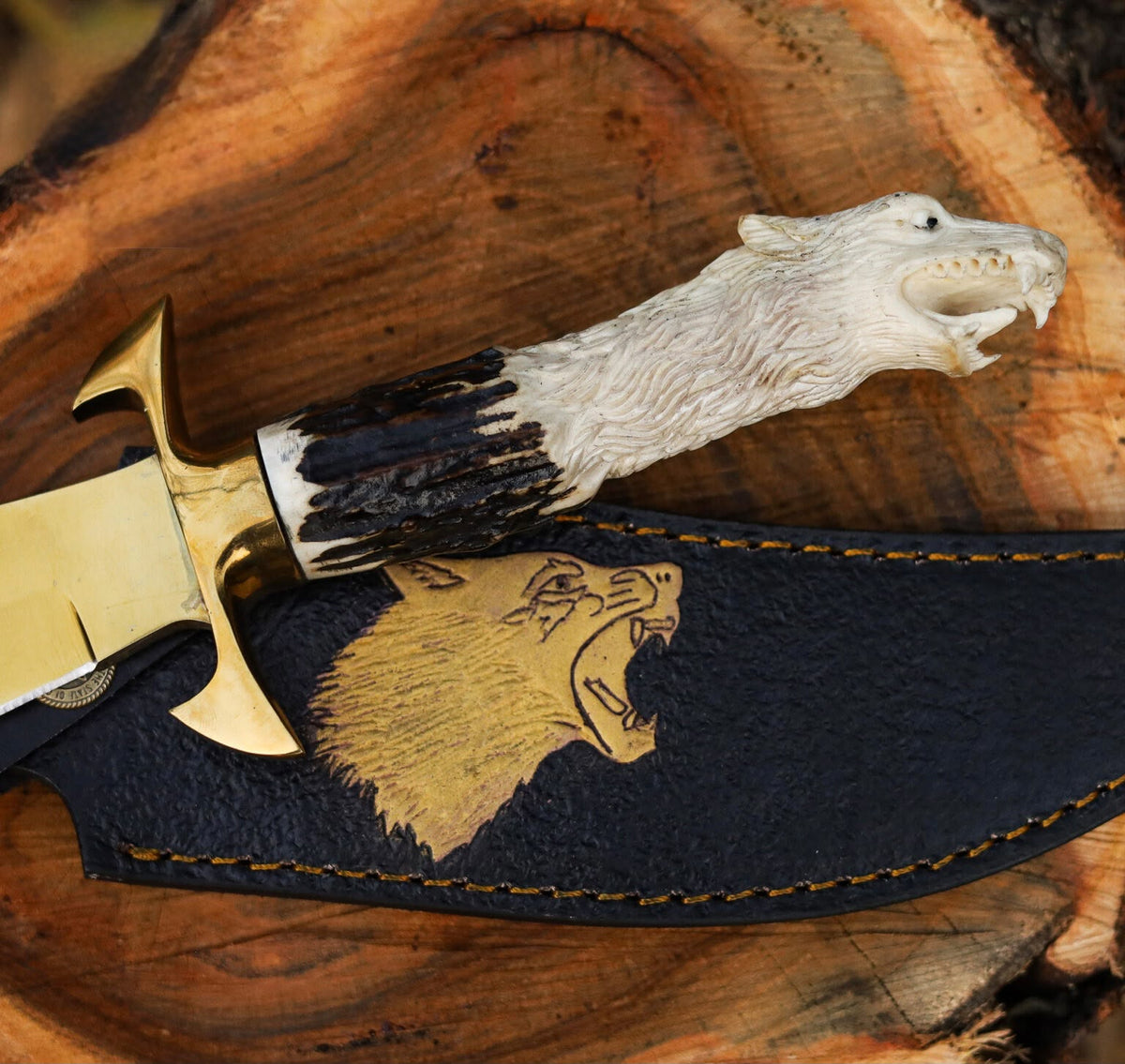 Handcrafted Stag Antler Handle Bowie Knife – Eagle Head Carved Handle