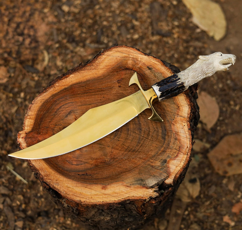 Handcrafted Stag Antler Handle Bowie Knife – Eagle Head Carved Handle