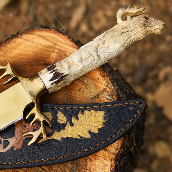 Handcrafted Stag Antler Handle Bowie Knife – Ram Head Carved Handle