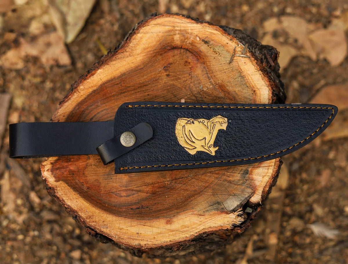 Handcrafted Stag Antler Handle Bowie Knife – Tiger Head Carved Handle