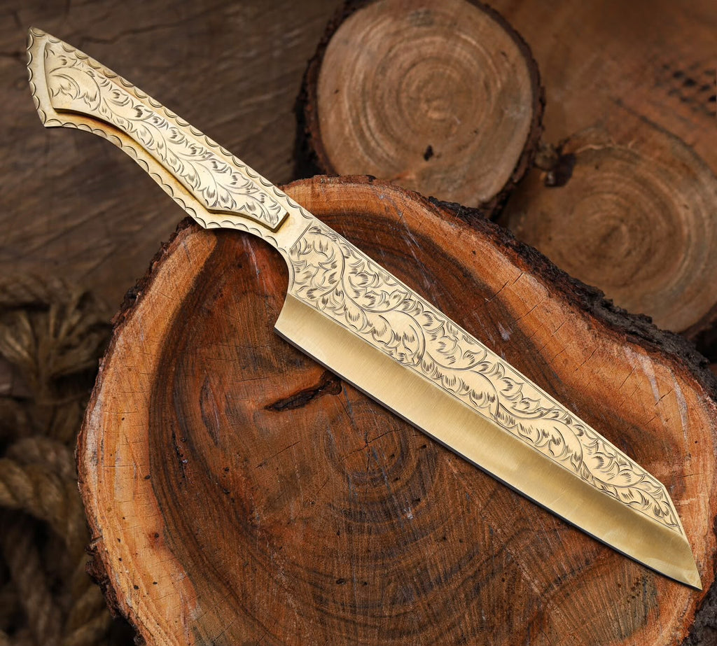 Engraved Straight Edge Fixed Blade Knife – Handmade Damascus Steel Hunting Knife