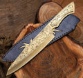 Ornate Engraved Hunting Bowie Knife – Handmade Damascus Steel Blade with Custom Handle