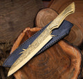 Premium Gold Engraved Knife with Floral Leather Sheath