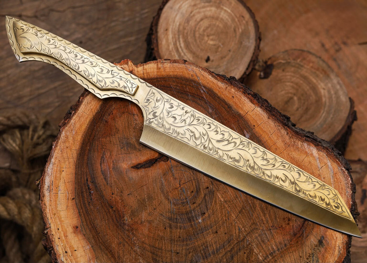 Engraved Straight Edge Fixed Blade Knife – Hand-Forged Damascus Steel with Custom Handle