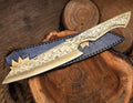 Ornate Engraved Damascus Hunting Knife – Handmade Outdoor Blade with Decorative Handle